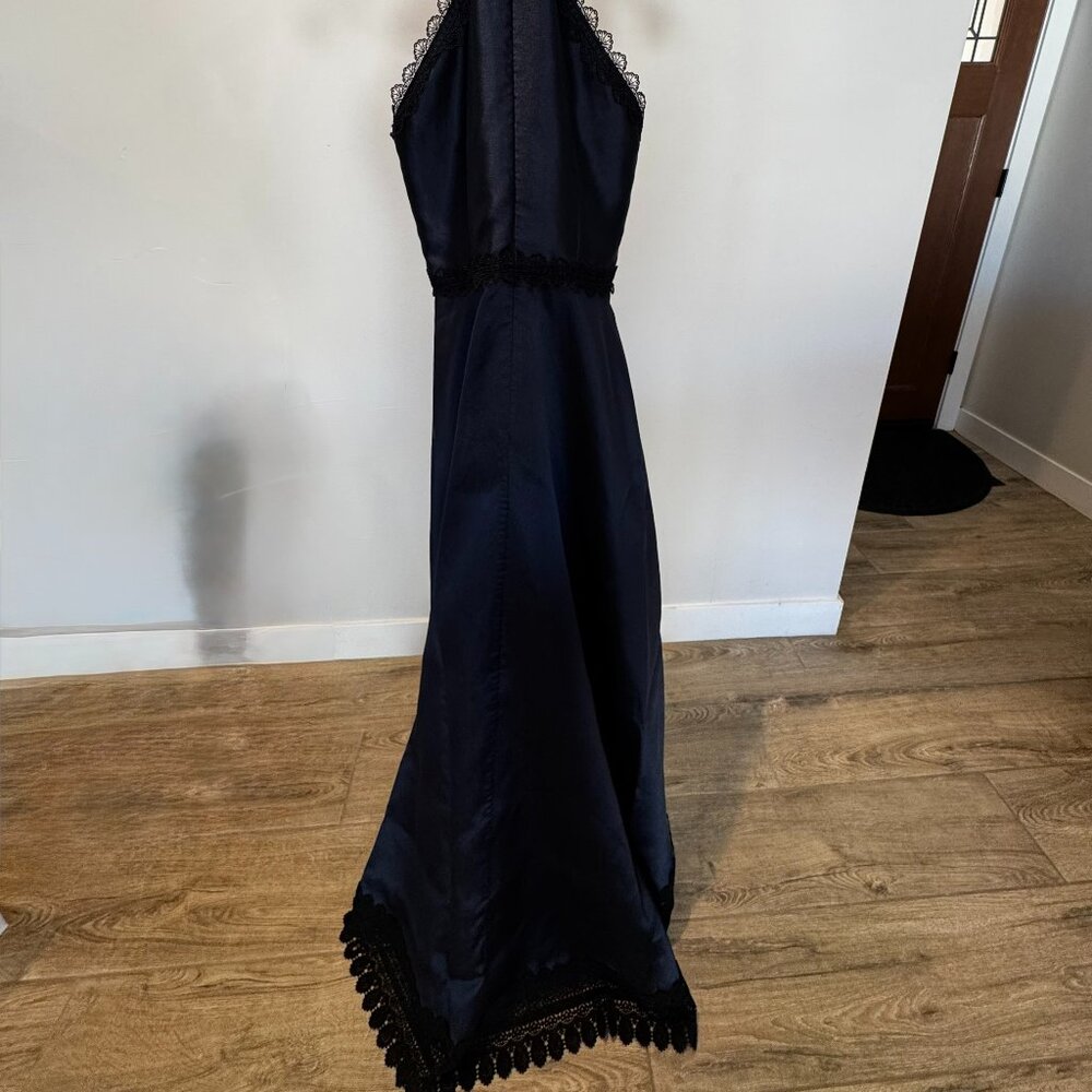 Vintage Blue and Black Lace Monique Lhullier Dress - Size 4 - Picture 2 of 6